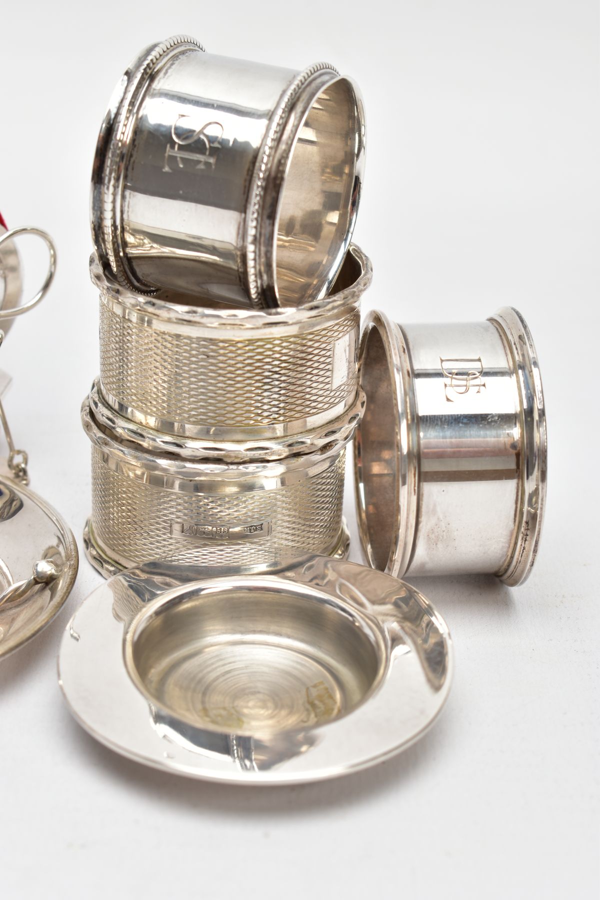 A COLLECTION OF SILVER AND WHITE METAL ITEMS, to include four hallmarked silver napkin rings, two of - Image 2 of 7