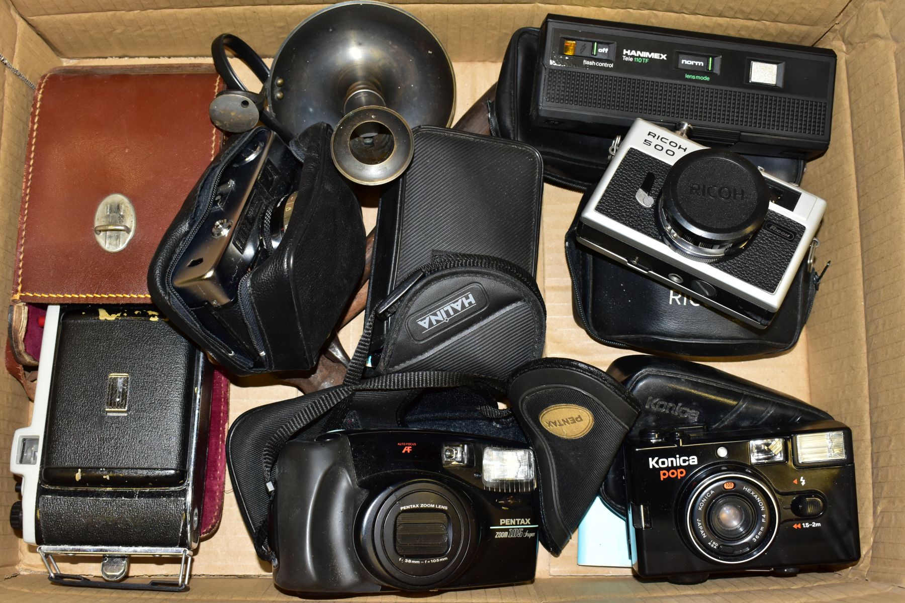 THREE BOXES OF CAMERAS, MAGAZINES AND BOOKS, etc, cameras to include Ricoh 500 G film camera, a - Image 3 of 4