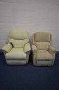 A HSL UPHOLSTERED ELECTRIC RISE AND RECLINE ARMCHAIR and a westwell cream leather rise and recline