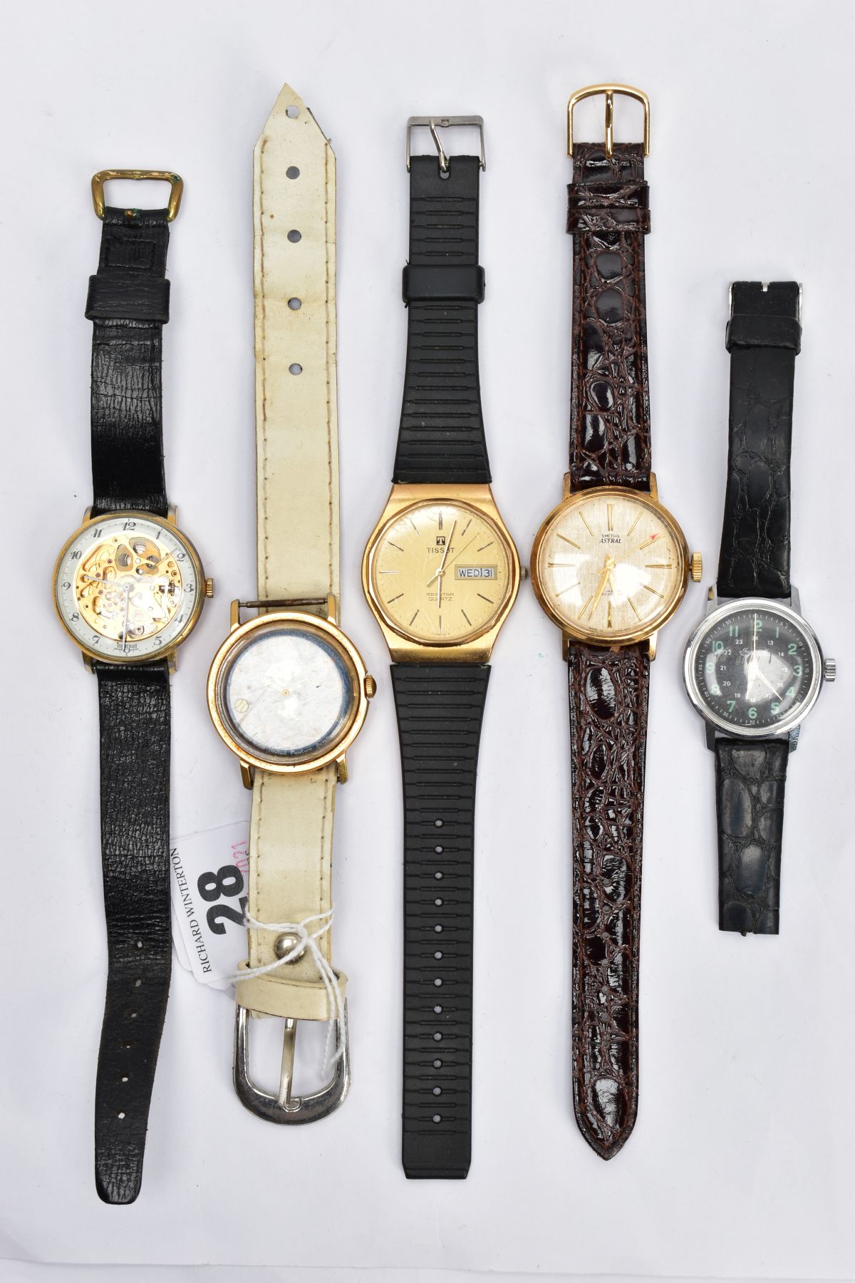 FIVE WRISTWATCHES, to include a gold plated Tissot Seastar quartz wristwatch, champagne dial, day- - Image 2 of 4