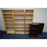 A COLLECTION OF FIVE MODERN OPEN BOOKCASES, the largest at width 80cm x depth 28cm x height 202cm (