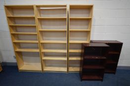 A COLLECTION OF FIVE MODERN OPEN BOOKCASES, the largest at width 80cm x depth 28cm x height 202cm (