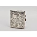 A 1920'S STERLING SILVER CIGARETTE CASE, foliate engraving to both sides with a vacant heart panel