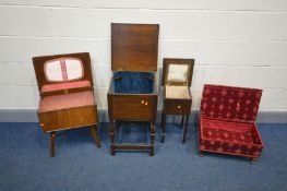 A COLLECTION OF EARLY TO MID 20TH CENTURY SEWING BOXES with upholstered interiors, the largest at