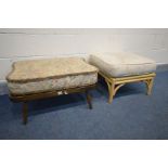 AN ERCOL FOOTSTOOL with a cushion along with a bamboo footstool (2)