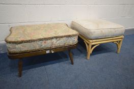 AN ERCOL FOOTSTOOL with a cushion along with a bamboo footstool (2)
