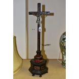 A 17TH CENTURY TORTOISESHELL VENEERED CRUCIFIX, dated 1691 and 'ROME LEO' verso, standing on a