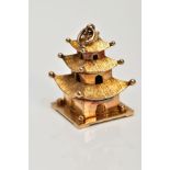 A CHINESE PAGODA CHARM, height 25mm, approximate gross weight 5 grams (Condition report: slight