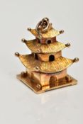 A CHINESE PAGODA CHARM, height 25mm, approximate gross weight 5 grams (Condition report: slight