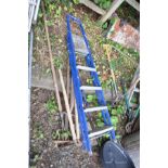 A PAINTED ALUMINIUM STEP LADDER 166cm high and five garden tools (6)