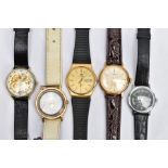 FIVE WRISTWATCHES, to include a gold plated Tissot Seastar quartz wristwatch, champagne dial, day-