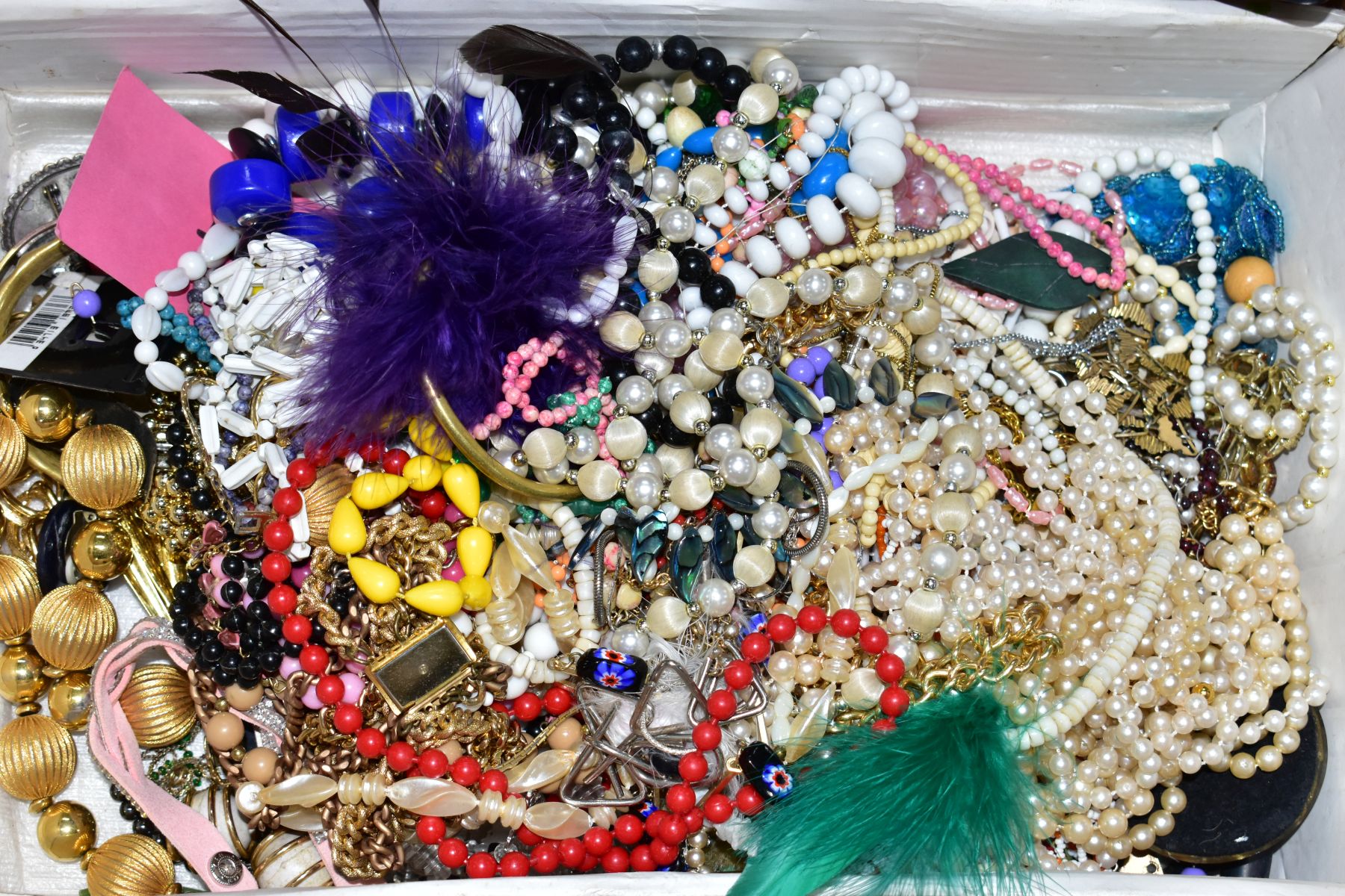 TWO BOXES OF MAINLY COSTUME JEWELLERY, to include a 'Jewelcraft' leaf brooch, a continental - Image 3 of 6