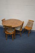 A MODERN DROP LEAF KITCHEN TABLE, and four spindle back chairs (5)