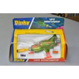 A BOXED DINKY TOYS U.F.O INTERCEPTOR, NO. 351, green body, orange legs and skids, clear canopy,