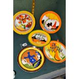 FIVE LIMITED EDITION WEDGWOOD CLARICE CLIFF DESIGN PLATES, comprising Windmill from Distinctly