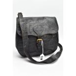 A VINTAGE MULBERRY BLACK LEATHER BAG, the crocodile embossed leather with buckle fastening, Mulberry