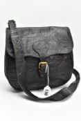 A VINTAGE MULBERRY BLACK LEATHER BAG, the crocodile embossed leather with buckle fastening, Mulberry