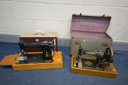 TWO SINGER SEWING MACHINES, both in cases