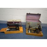 TWO SINGER SEWING MACHINES, both in cases