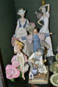 FIVE VARIOUS FIGURES, comprising a Lladro Japanese Geisha tending to plant, No.4840, designed