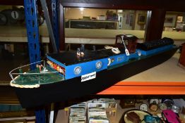 A WOODEN SCRATCH BUILT MODEL OF A FLAT BOTTOM COAL BARGE, 'Abbie May', powered by an electric