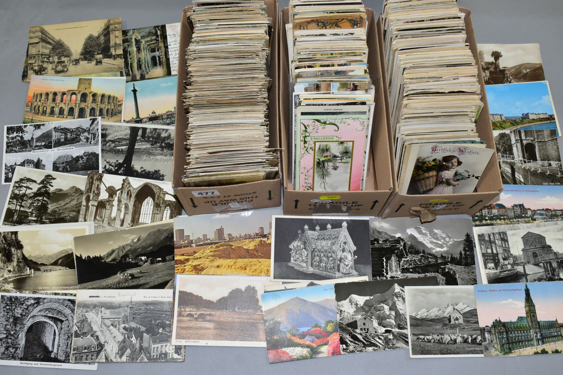 POSTCARDS, approximately 1400-1500 postcards in three small boxes containing predominantly early - Image 2 of 3