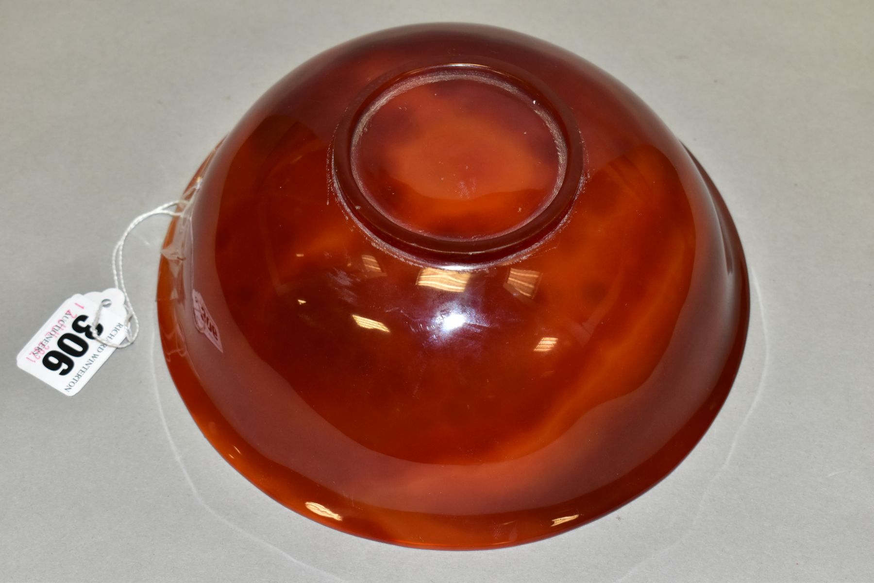 A CHINESE AGATE BOWL, semi translucent striated amber tones, short circular foot, diameter 18.8cm, - Image 5 of 9