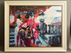 CHRISTIAN HOOK (BRITISH 1971) 'GEISHAS AT DERA TEMPLE' a limited edition print 17/50, a contemporary