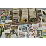 POSTCARDS, approximately 1400-1500 postcards in three small boxes containing early -mid 20th Century