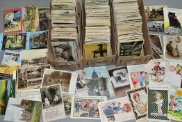 POSTCARDS, approximately 1400-1500 postcards in three small boxes containing early -mid 20th Century