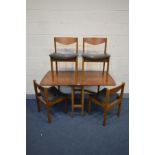 A TEAK GATE LEG TABLE and four chairs (Sd to table top) (5)