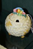 A CLARICE CLIFF FOR NEWPORT POTTERY PRESERVE POT, bulbous shape on Celtic Harvest pattern, three pad