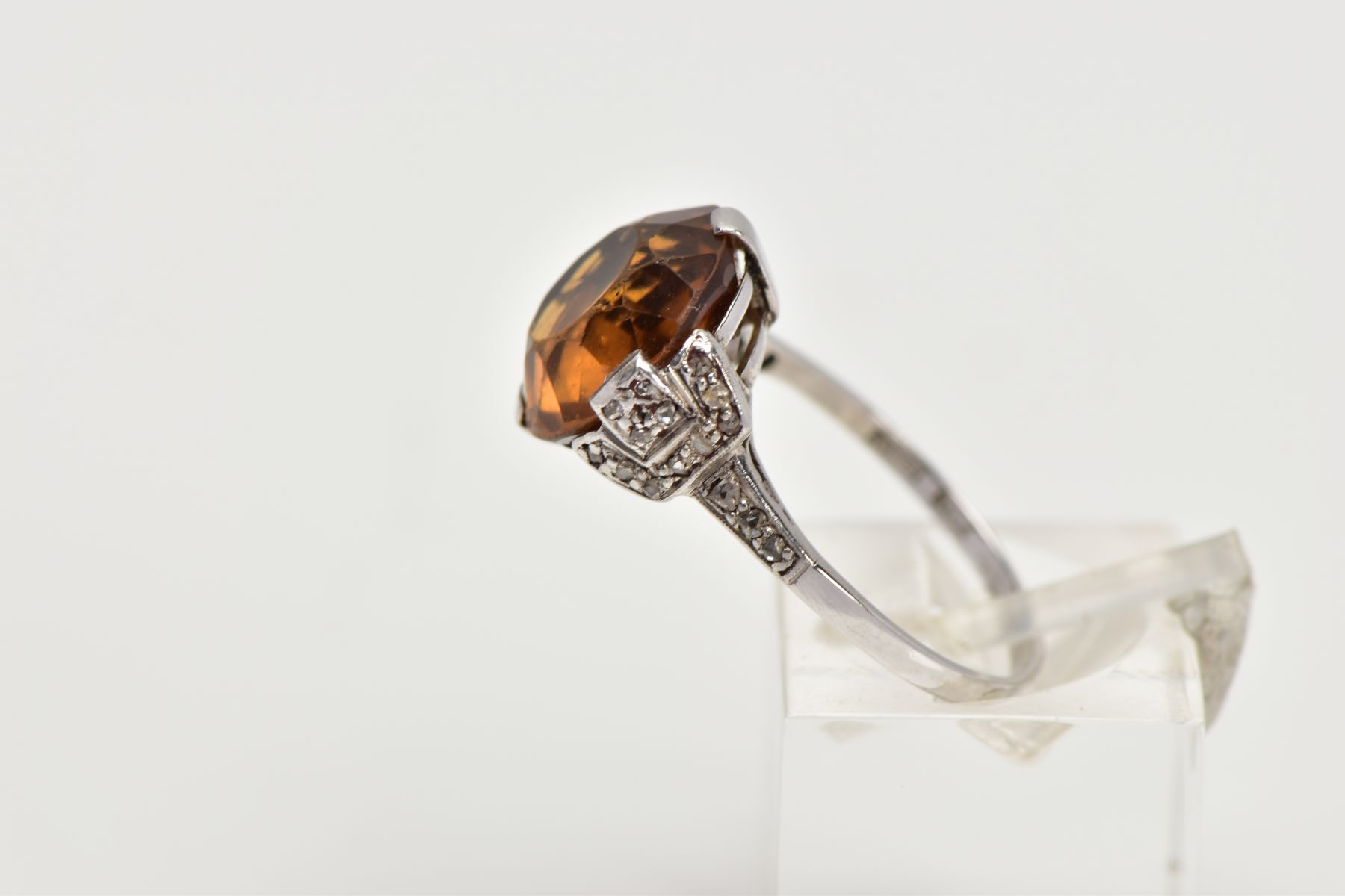 A LATE VICTORIAN CITRINE AND DIAMOND RING, a round faceted citrine measuring approximately 12.3mm in - Image 2 of 4