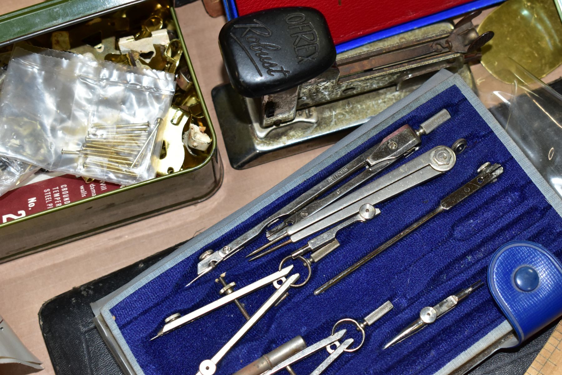 A QUANTITY OF ASSORTED DRAWING INSTRUMENTS AND RULERS, to include Rabone folding wooden rulers, - Image 2 of 3