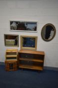 A HERBERT GIBBS TEAK GLAZED BOOKCASE, width 91cm x depth 27cm x height 77cm along with an oak nest