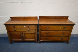 TWO SOLID OAK BEDROOM UNITS, to include a chest of three long drawers and a chest of two drawers