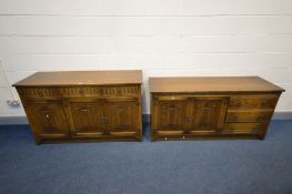 TWO OAK OLD MILL SIDEBOARDS, the largest one at width 154cm x depth 51cm x height 75cm
