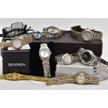 A COLLECTION OF LADY'S QUARTZ WRISTWATCHES, to include a Philip Mercier, a Swatch Irony watch, an