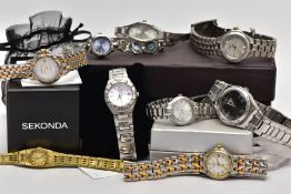 A COLLECTION OF LADY'S QUARTZ WRISTWATCHES, to include a Philip Mercier, a Swatch Irony watch, an