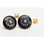 A PAIR OF GEM STUD EARRINGS, of circular outline, the central decorative domed section set with