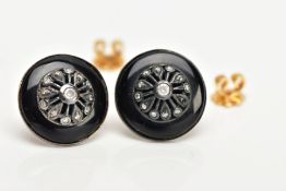 A PAIR OF GEM STUD EARRINGS, of circular outline, the central decorative domed section set with