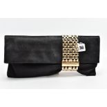 A JIMMY CHOO BLACK SUEDE EVENING BAG, of fold over design, the suede with a shimmer finish, with a