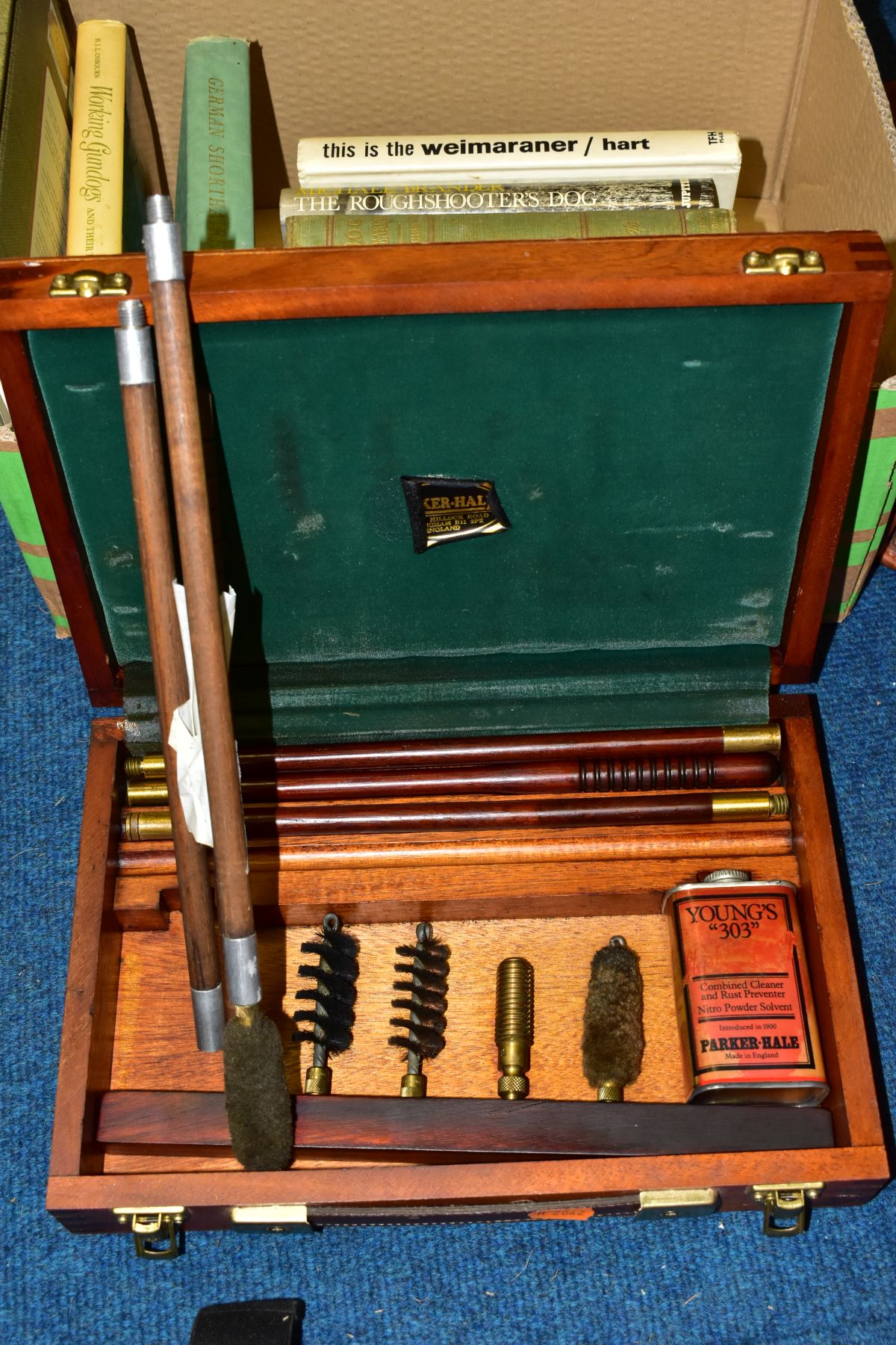 A PARKER-HALE PS1 SHOTGUN CLEANING KIT IN WOODEN BOX (express oil can missing), together with a - Image 3 of 4