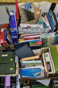 THREE BOXES AND LOOSE ART AND CRAFT RELATED ITEMS, to include pencils, pastels, oils etc (Boldmere