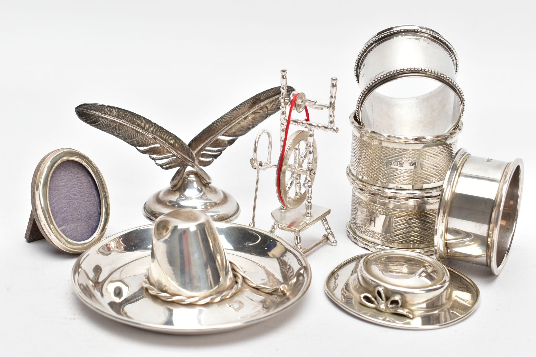 A COLLECTION OF SILVER AND WHITE METAL ITEMS, to include four hallmarked silver napkin rings, two of - Image 6 of 7