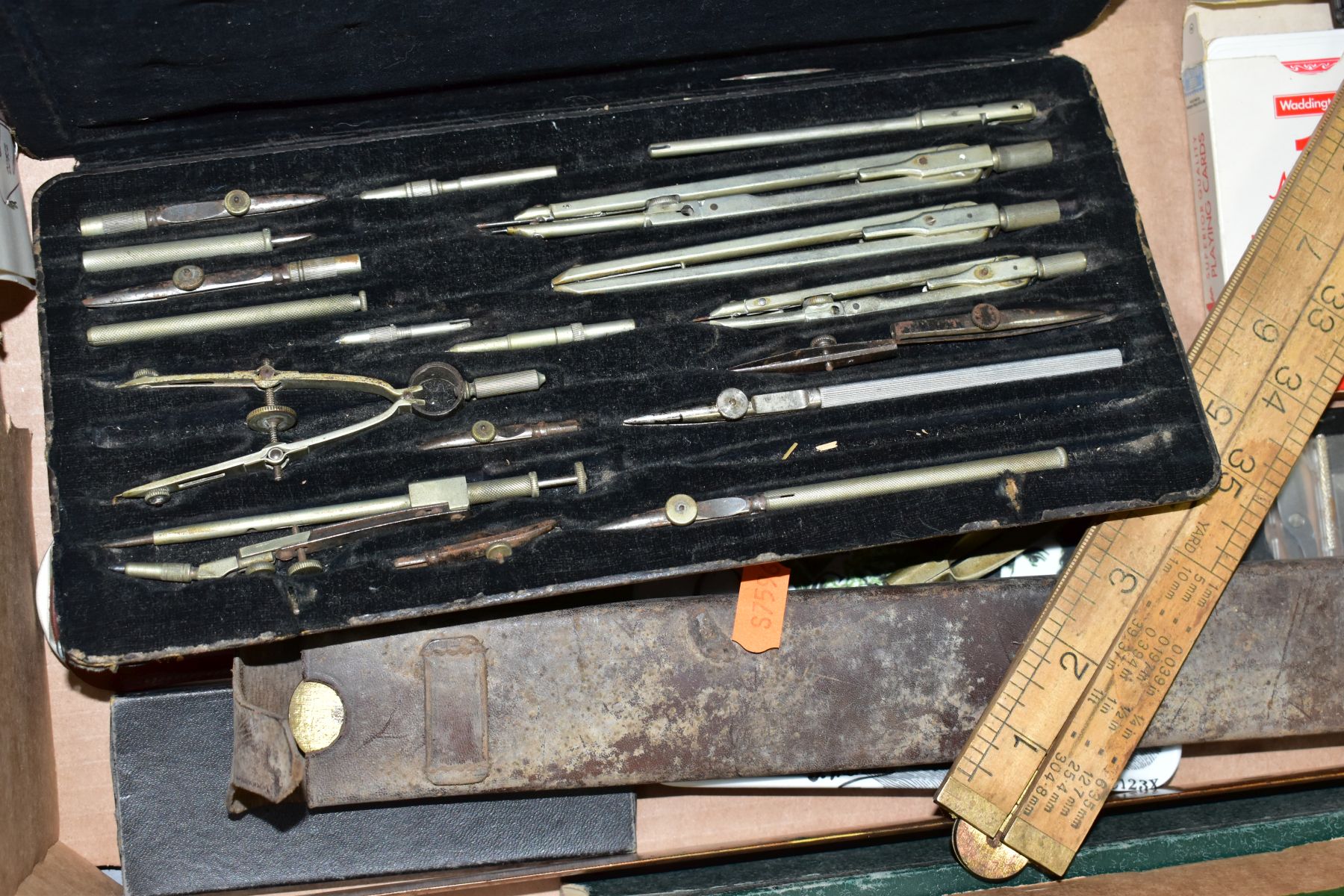 A QUANTITY OF ASSORTED DRAWING INSTRUMENTS AND RULERS, to include Rabone folding wooden rulers, - Image 3 of 3