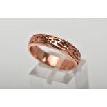 A 9CT ROSE GOLD CLOGAU BAND RING, the 'Annwyl' ring is designed with an applied Celtic weave pattern