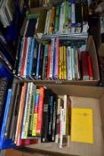FOUR BOXES OF BOOKS, including model railway steam railways, branch lines, ABC British Railway
