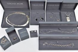 NINE ITEMS OF 'TUSCANY SILVER' JEWELLERY, to include a bracelet, two rings, three pairs of