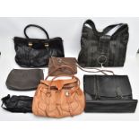 SIX BAGS, to include a black leather Warehouse tote bag, a brown suede Vimoda bag with alligator